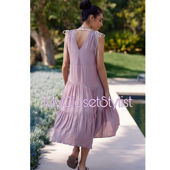 Anthropologie Tiered Pinch Maxi Dress NWT New Large pink Flowy SO FLATTERING! - Picture 3 of 10